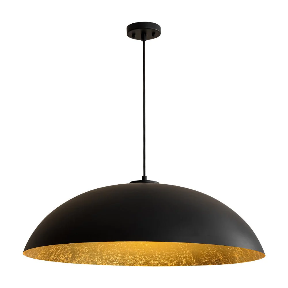Scandinavian Retro Oversized Black Gold Flat Dome Metal Pendant - Image 4