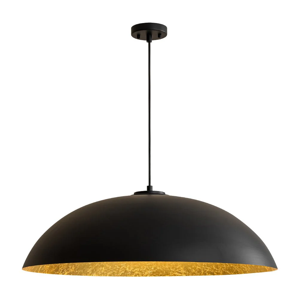 Scandinavian Retro Oversized Black Gold Flat Dome Metal Pendant - Image 5