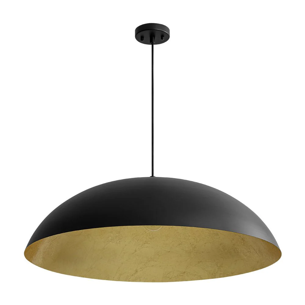 Scandinavian Retro Oversized Black Gold Flat Dome Metal Pendant - Image 7