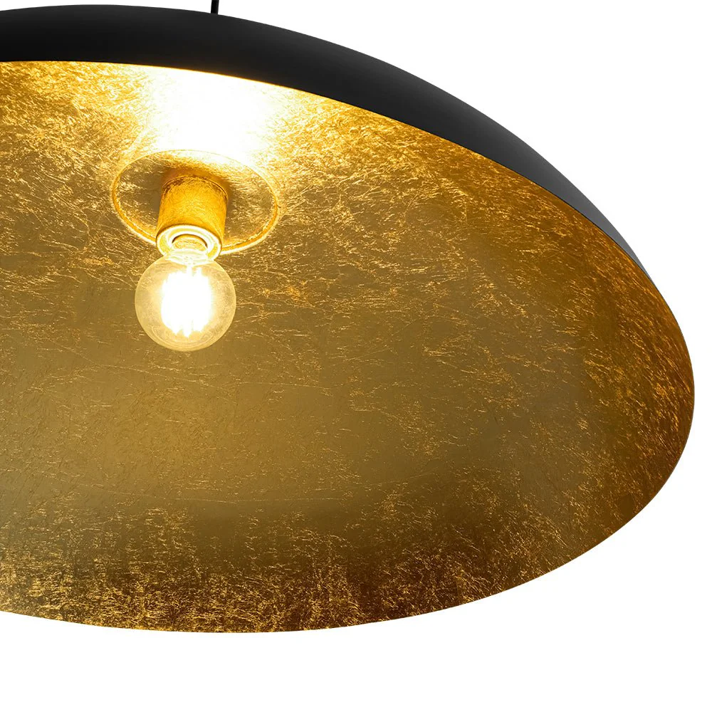 Scandinavian Retro Oversized Black Gold Flat Dome Metal Pendant - Image 8