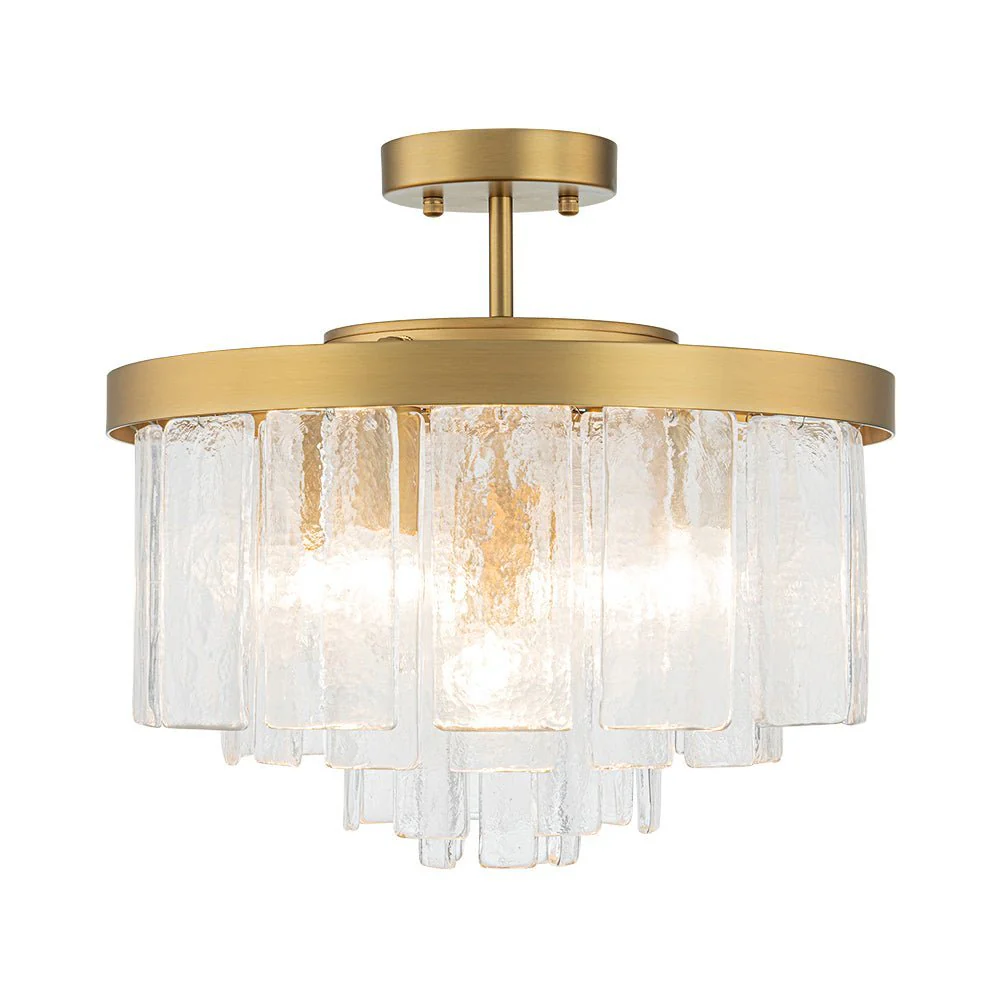 (OpenBox) Tiered Hammered Water Glass Round Semi Flush Mount - Image 10