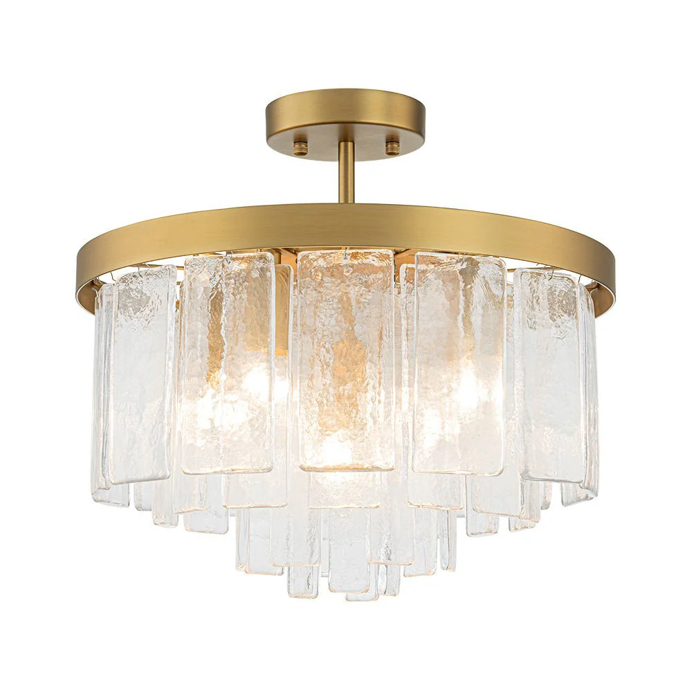 (OpenBox) Tiered Hammered Water Glass Round Semi Flush Mount - Image 12
