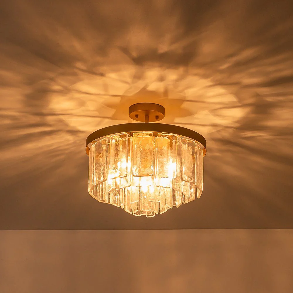 (OpenBox) Tiered Hammered Water Glass Round Semi Flush Mount - Image 16
