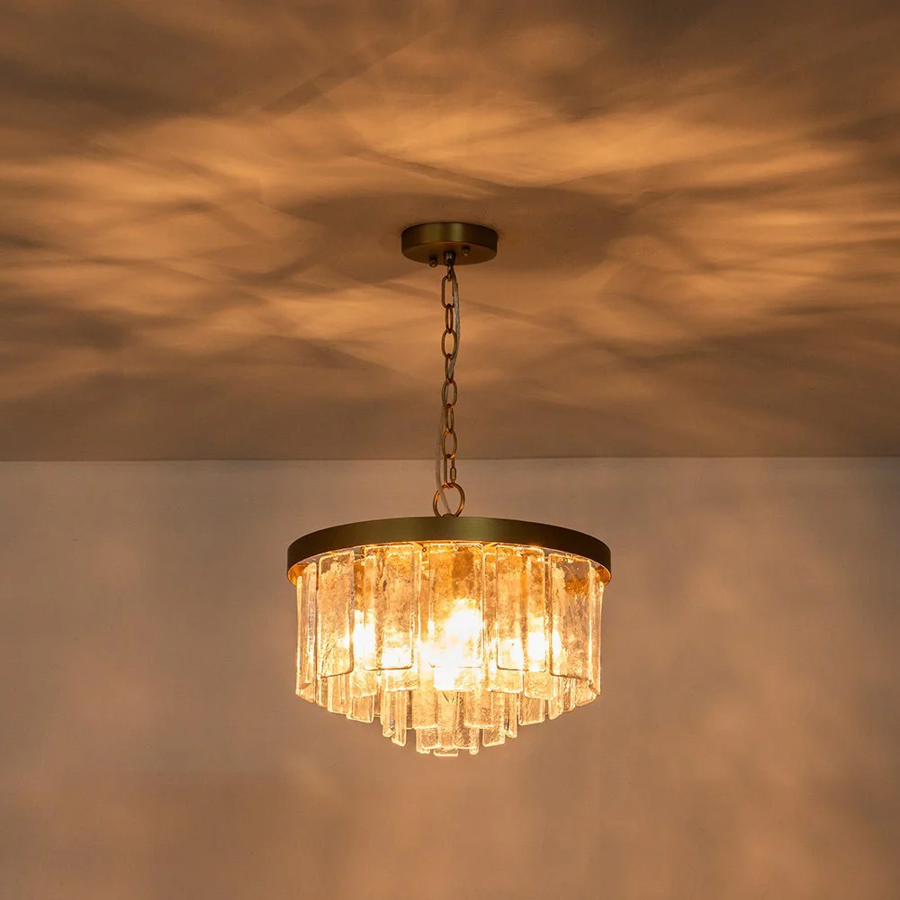 (OpenBox) Tiered Hammered Water Glass Round Semi Flush Mount - Image 17