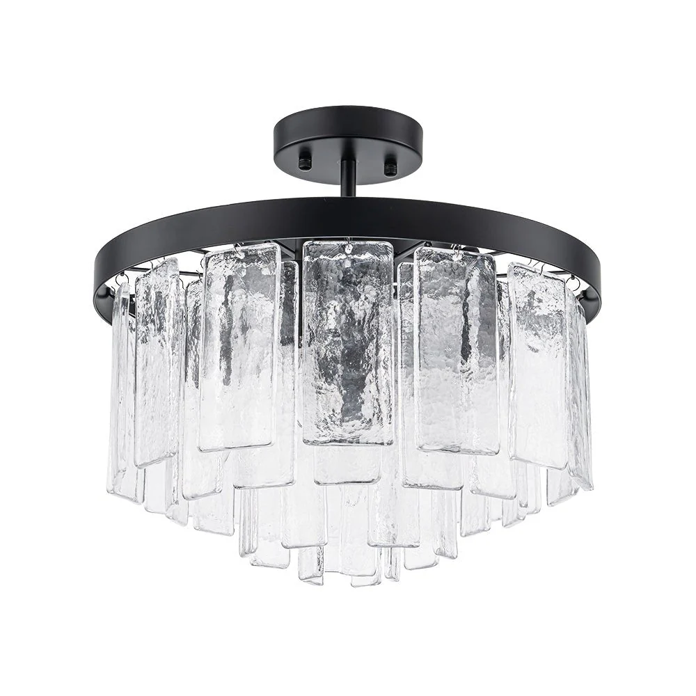 (OpenBox) Tiered Hammered Water Glass Round Semi Flush Mount - Image 25
