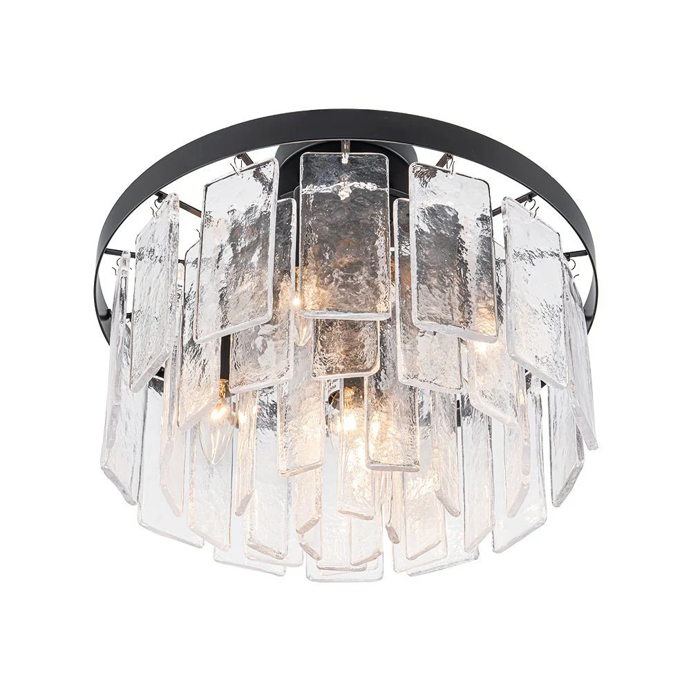 (OpenBox) Tiered Hammered Water Glass Round Semi Flush Mount - Image 27