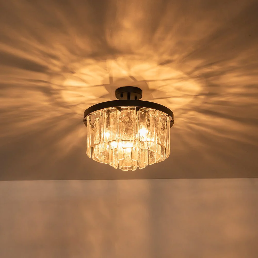 (OpenBox) Tiered Hammered Water Glass Round Semi Flush Mount - Image 29