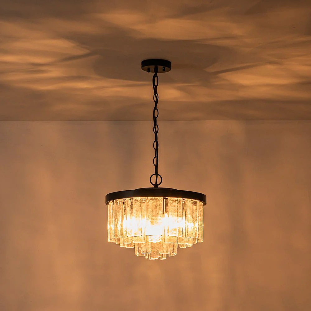 (OpenBox) Tiered Hammered Water Glass Round Semi Flush Mount - Image 30