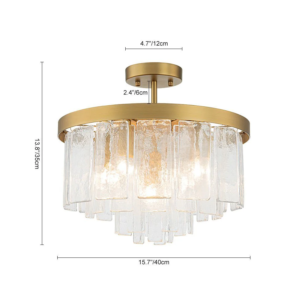 (OpenBox) Tiered Hammered Water Glass Round Semi Flush Mount - Image 35