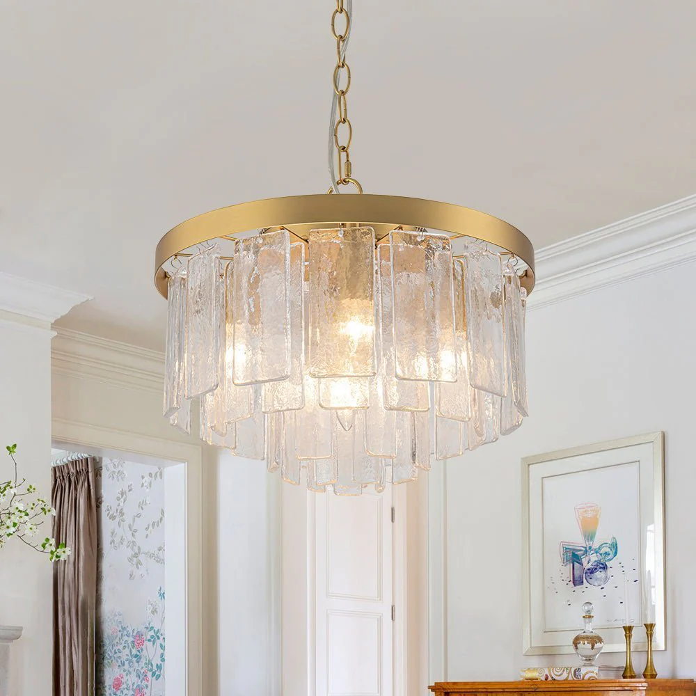 (OpenBox) Tiered Hammered Water Glass Round Semi Flush Mount - Image 37