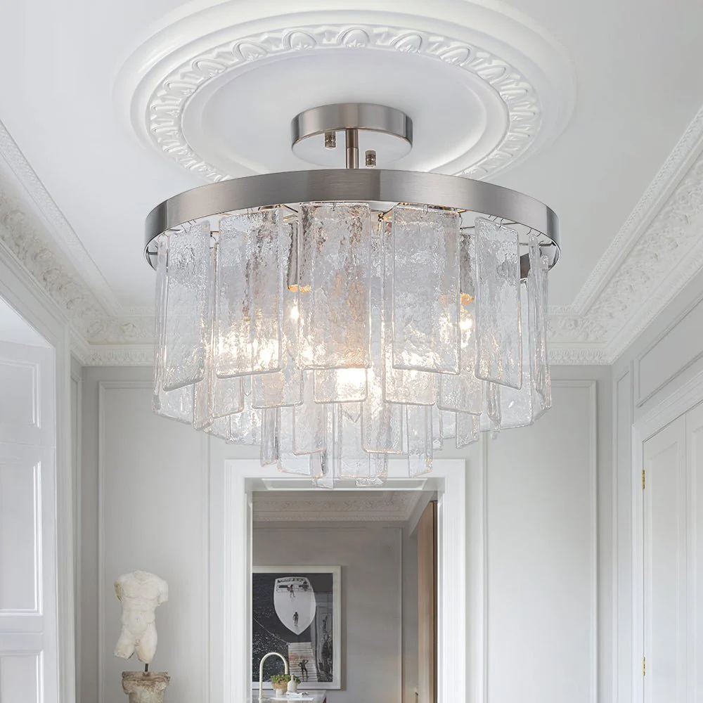 Tiered Hammered Water Glass Round Semi Flush Mount - Image 9