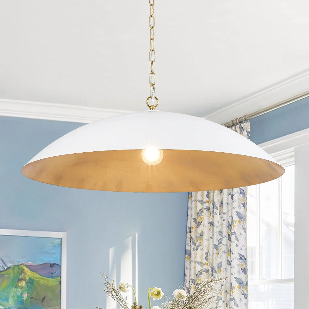 Vintage Oversized Flat Dome Metal Pendant Light - Image 6