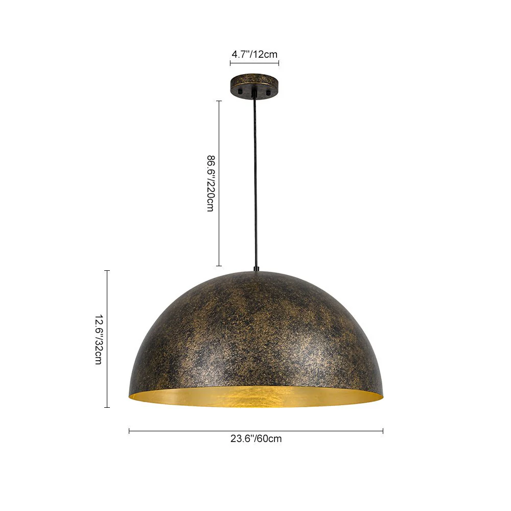 Oversized Antique Dark Rust Iron Dome Pendant Light - Image 14