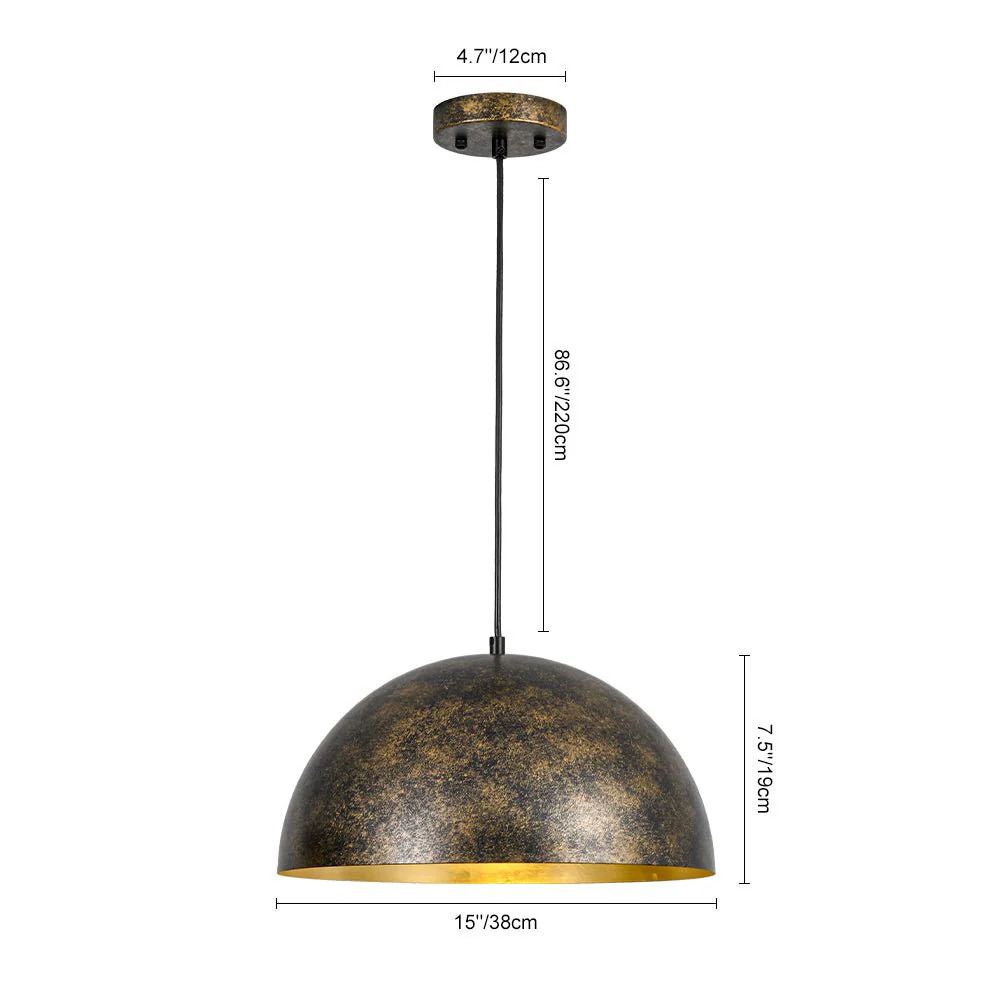 Oversized Antique Dark Rust Iron Dome Pendant Light - Image 15