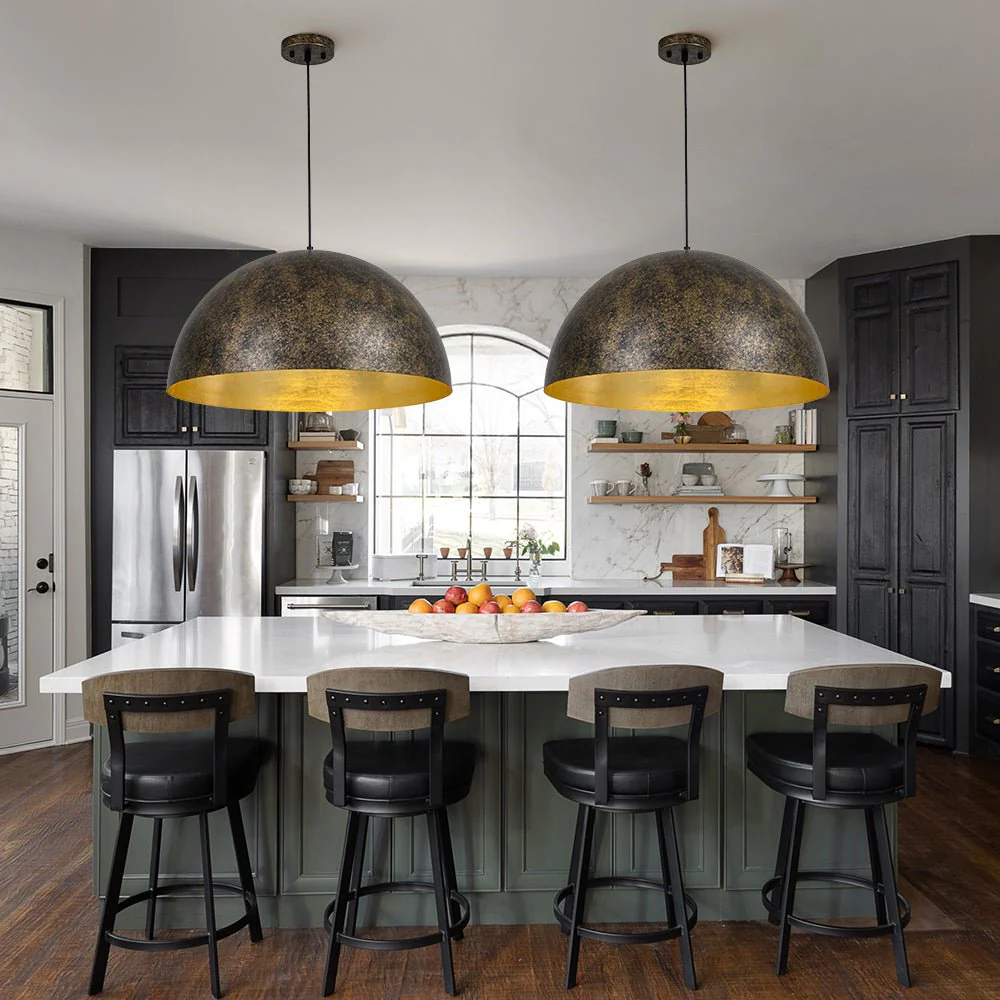 Oversized Antique Dark Rust Iron Dome Pendant Light - Image 2
