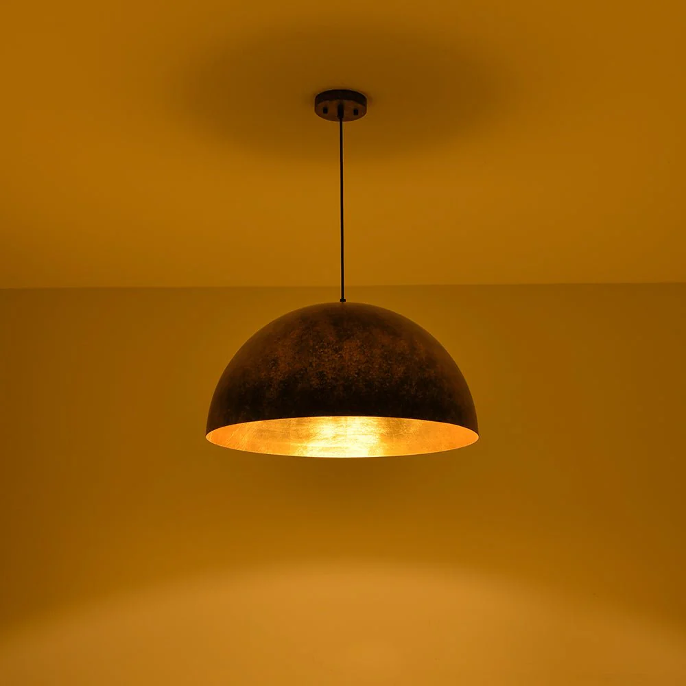 Oversized Antique Dark Rust Iron Dome Pendant Light - Image 20