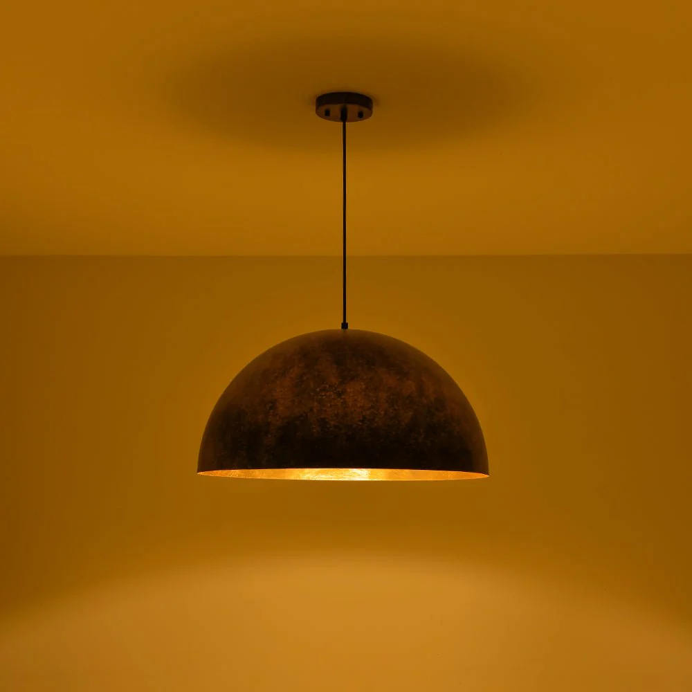 Oversized Antique Dark Rust Iron Dome Pendant Light - Image 21