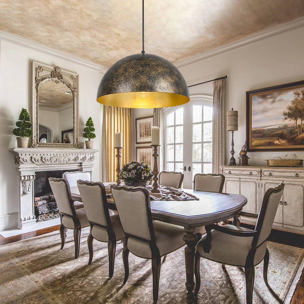 Oversized Antique Dark Rust Iron Dome Pendant Light - Image 3