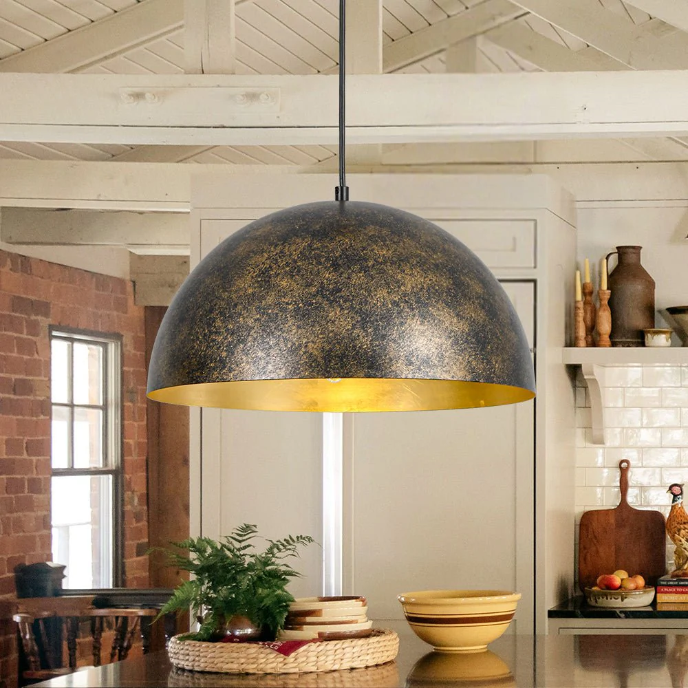 Oversized Antique Dark Rust Iron Dome Pendant Light - Image 4