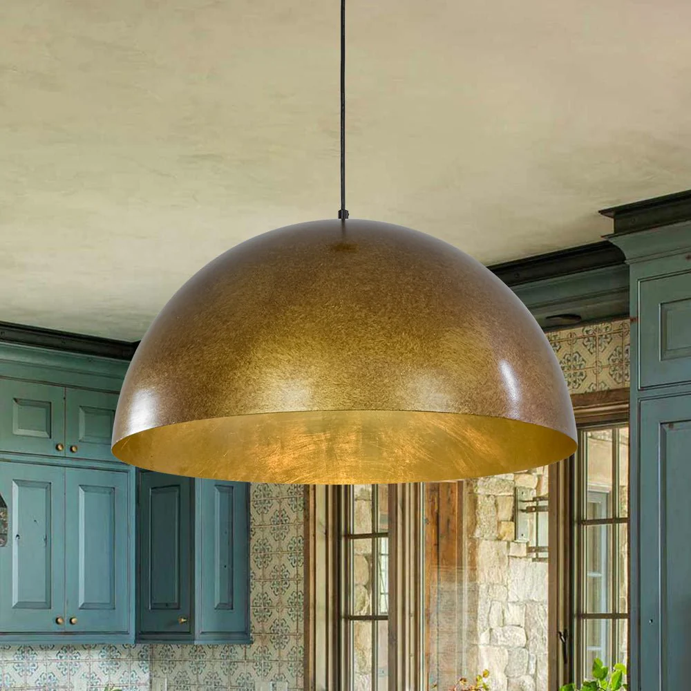 Oversized Antique Dark Rust Iron Dome Pendant Light - Image 5