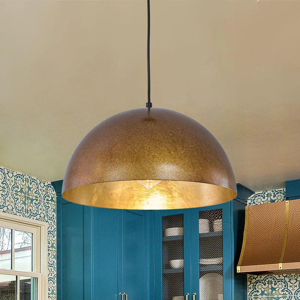 Oversized Antique Dark Rust Iron Dome Pendant Light - Image 8