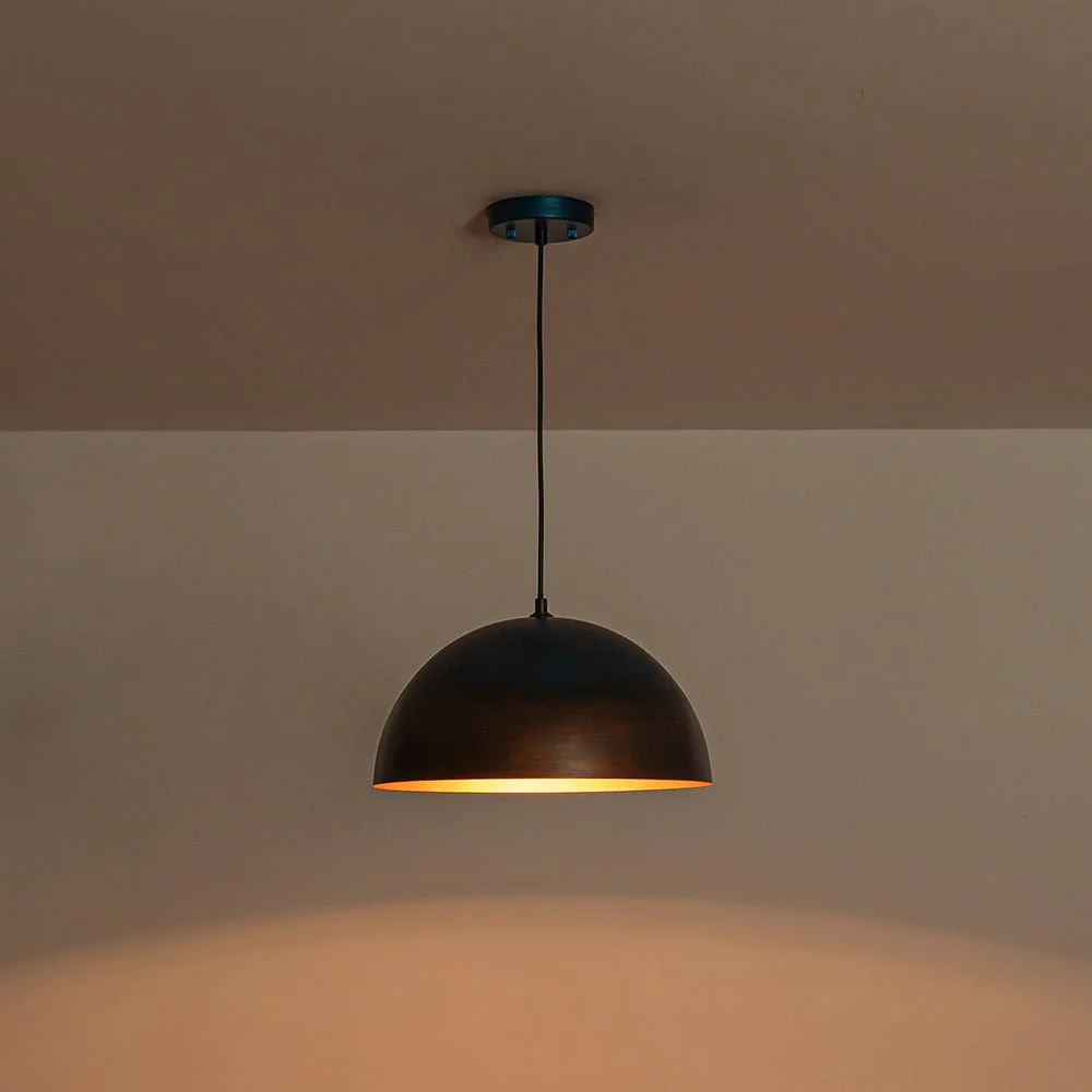 Oversized Industrial Oxidized Copper Patina Dome Pendant - Image 14