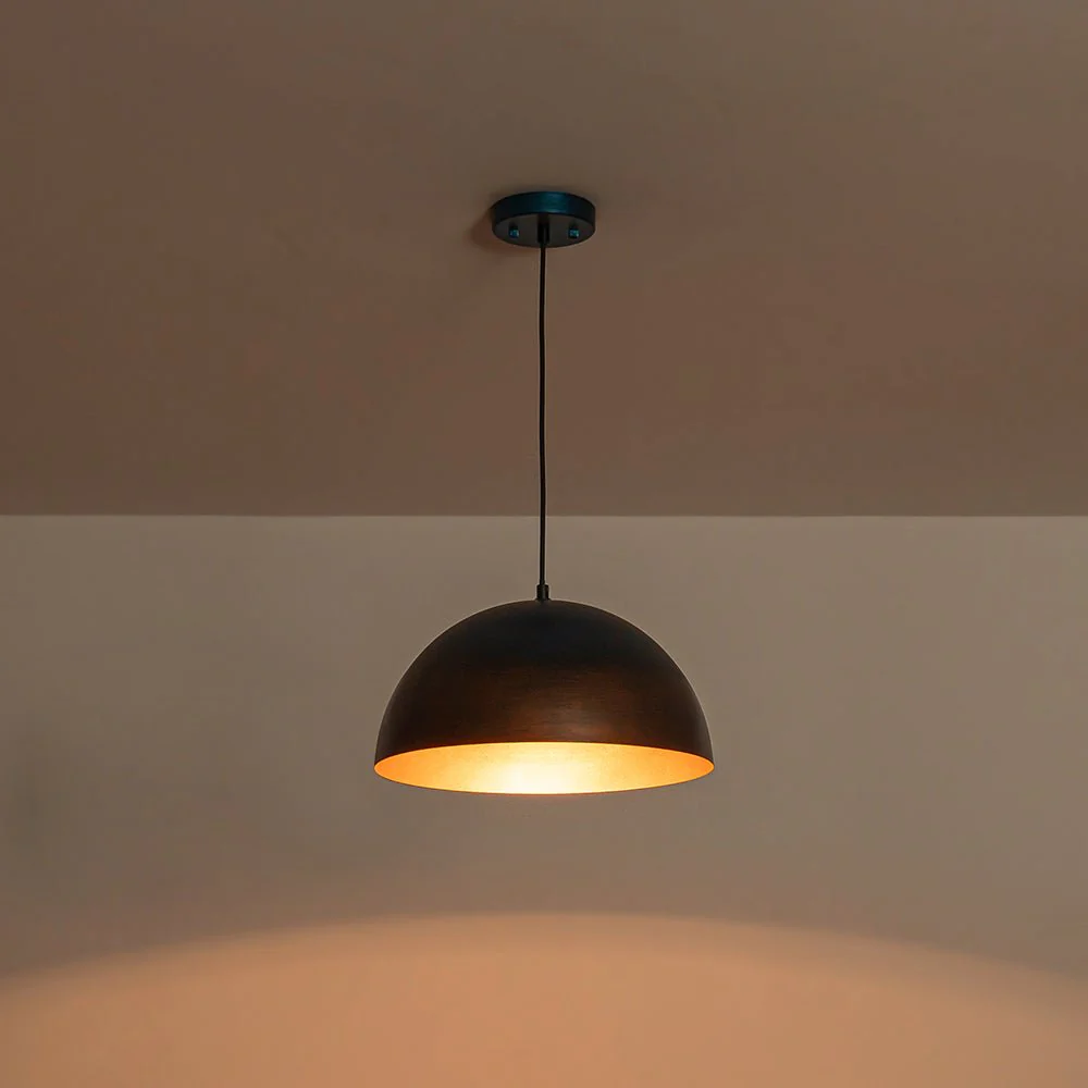 Oversized Industrial Oxidized Copper Patina Dome Pendant - Image 15