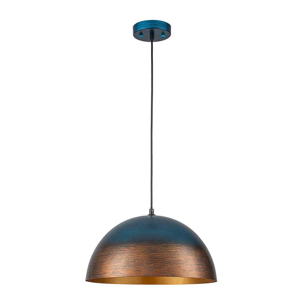 Oversized Industrial Oxidized Copper Patina Dome Pendant - Image 4