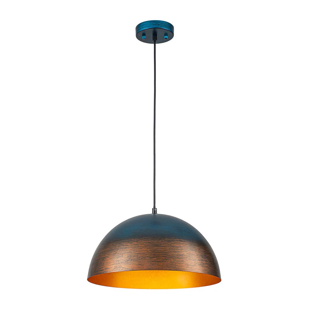 Oversized Industrial Oxidized Copper Patina Dome Pendant - Image 5
