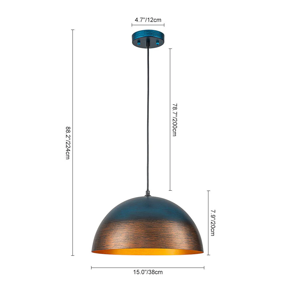 Oversized Industrial Oxidized Copper Patina Dome Pendant - Image 8