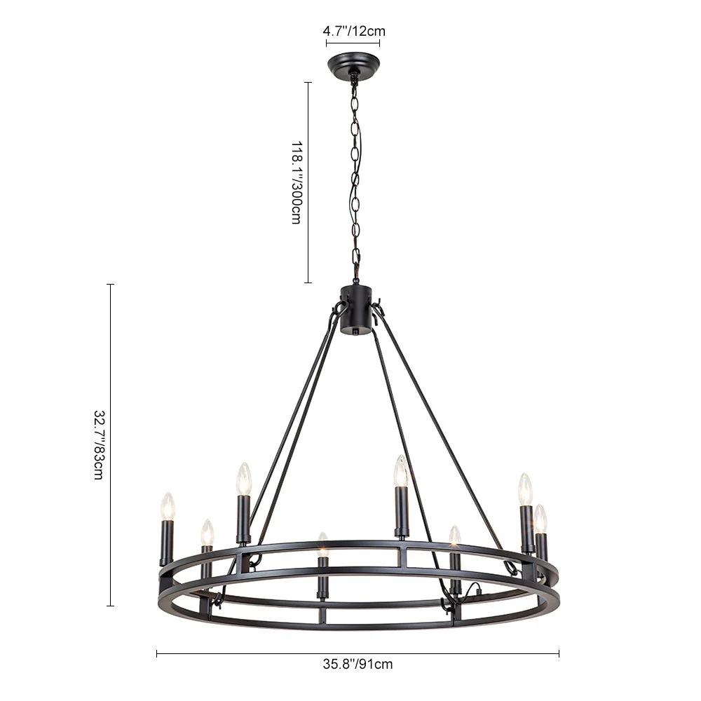 Oversized Vintage Black Candle Style Wagon Wheel Chandelier - Image 10