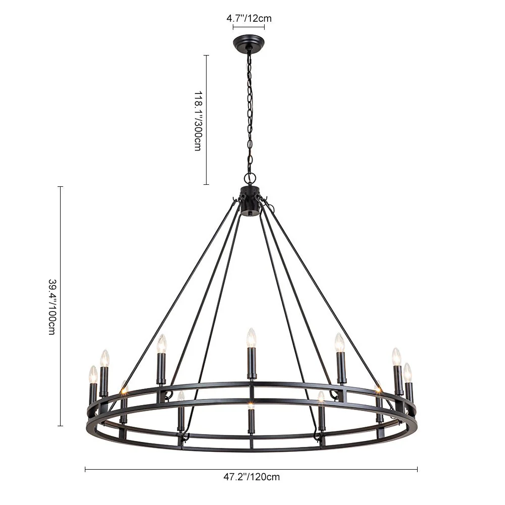 Oversized Vintage Black Candle Style Wagon Wheel Chandelier - Image 11