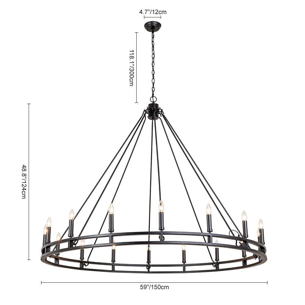 Oversized Vintage Black Candle Style Wagon Wheel Chandelier - Image 12