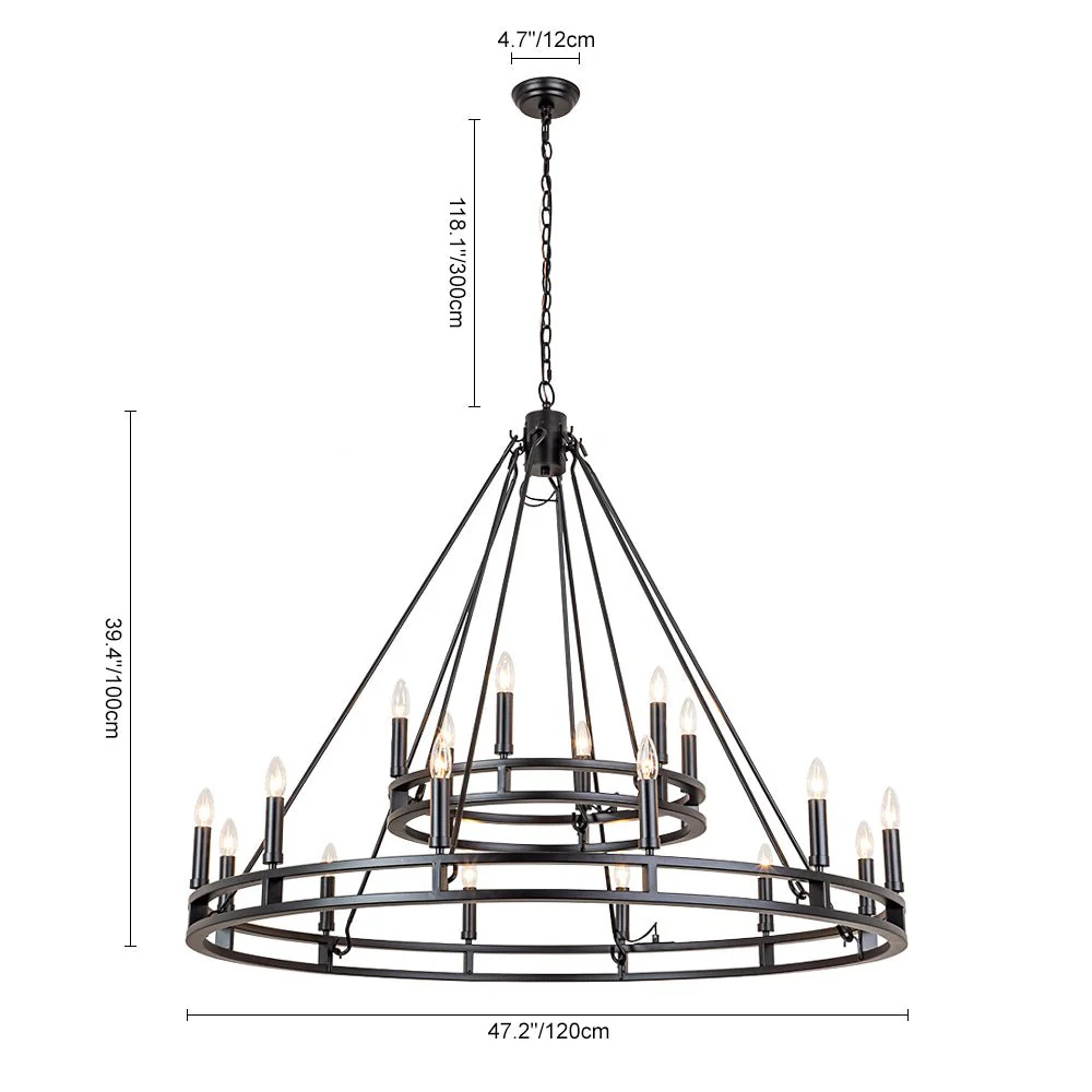 Oversized Vintage Black Candle Style Wagon Wheel Chandelier - Image 13