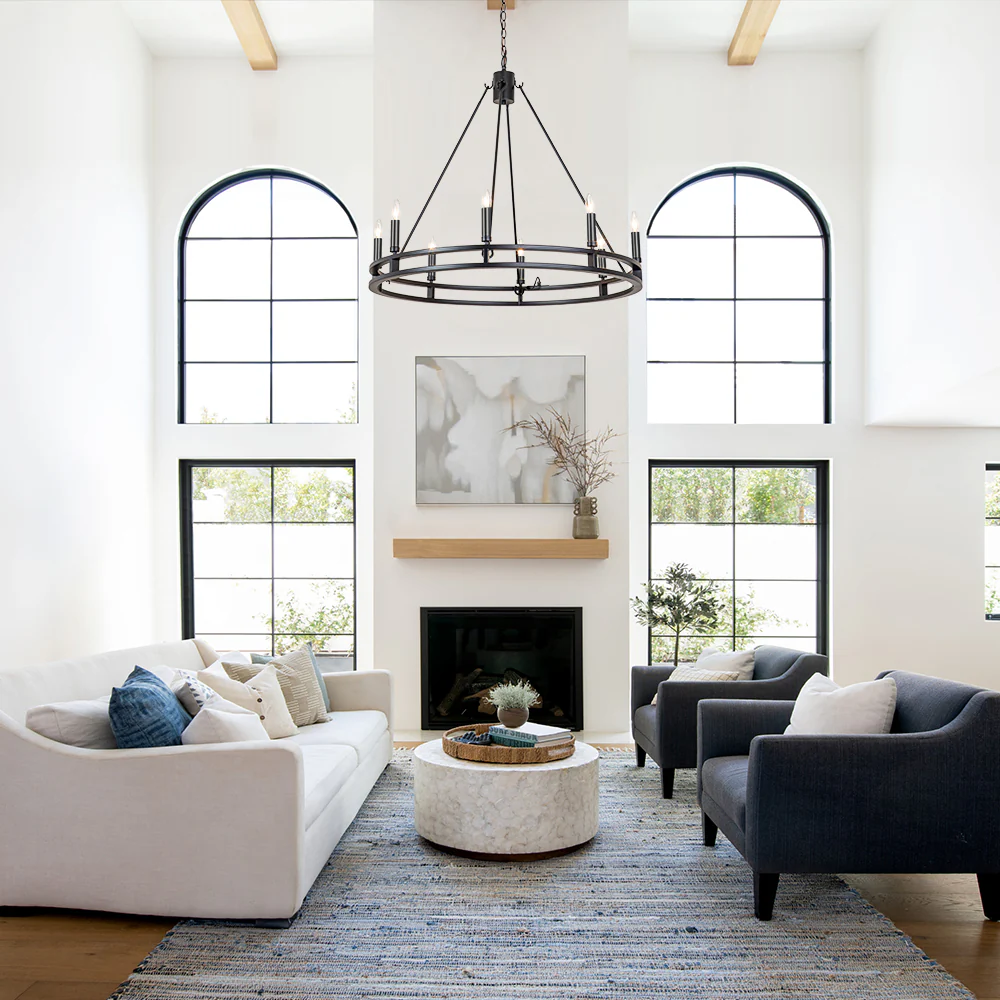 Oversized Vintage Black Candle Style Wagon Wheel Chandelier - Image 2