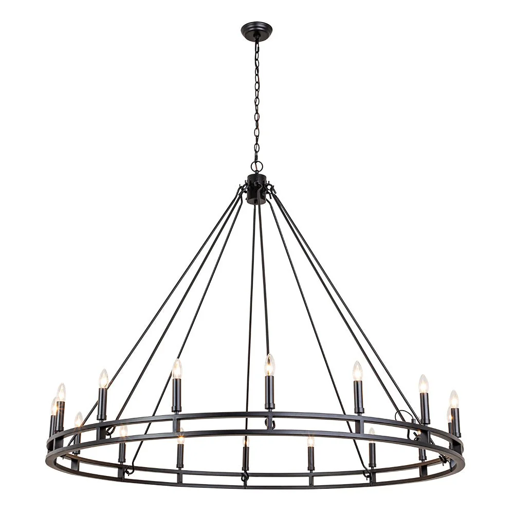 Oversized Vintage Black Candle Style Wagon Wheel Chandelier - Image 7