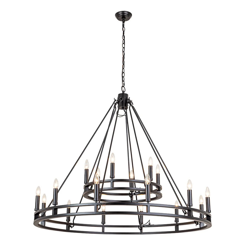 Oversized Vintage Black Candle Style Wagon Wheel Chandelier - Image 8