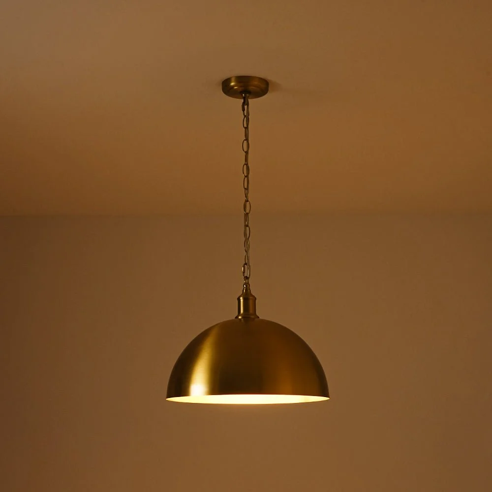 Oversized Vintage Luxe Brass Wide Iron Dome Pendant - Image 12