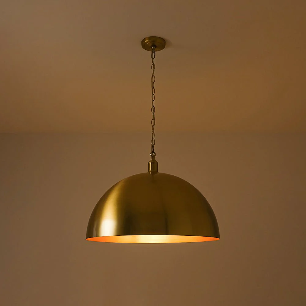 Oversized Vintage Luxe Brass Wide Iron Dome Pendant - Image 13