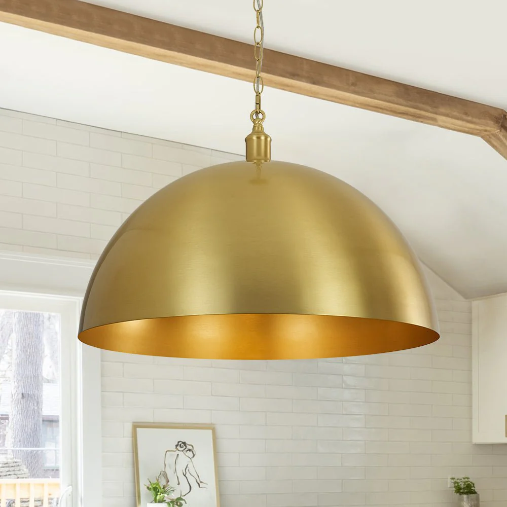 Oversized Vintage Luxe Brass Wide Iron Dome Pendant - Image 2