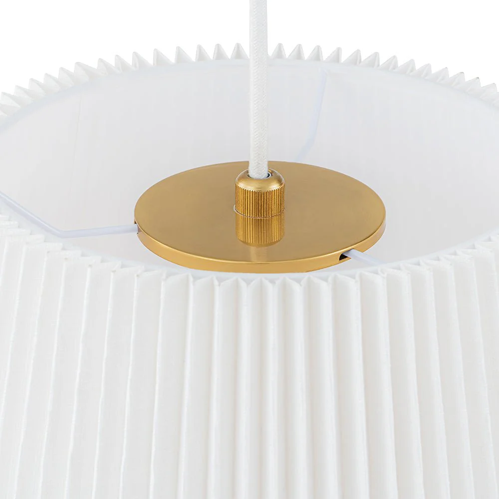 Pleated White Linen Conical Drum Cage Pendant Light - Image 10