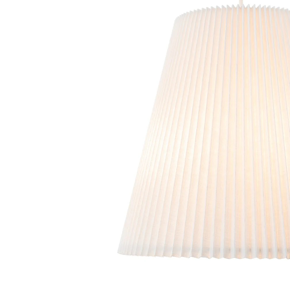 Pleated White Linen Conical Drum Cage Pendant Light - Image 11