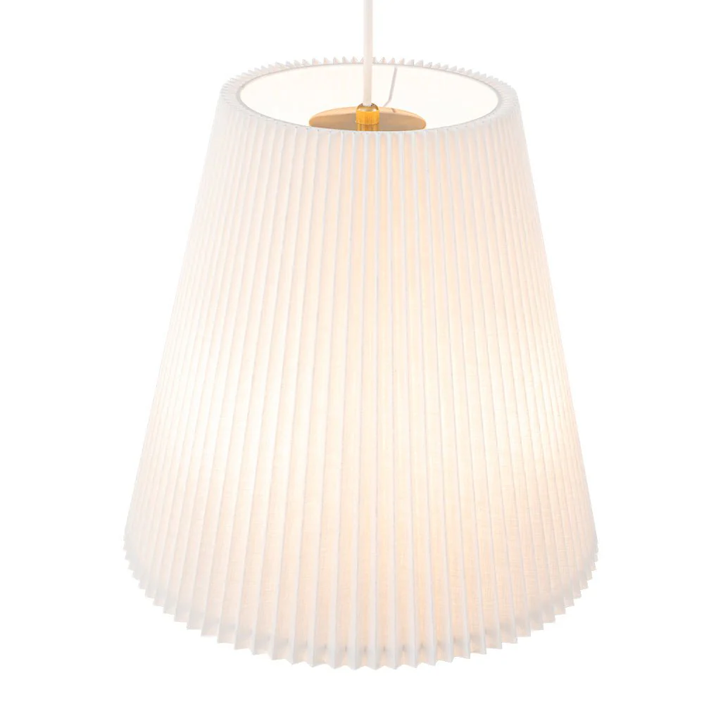 Pleated White Linen Conical Drum Cage Pendant Light - Image 13
