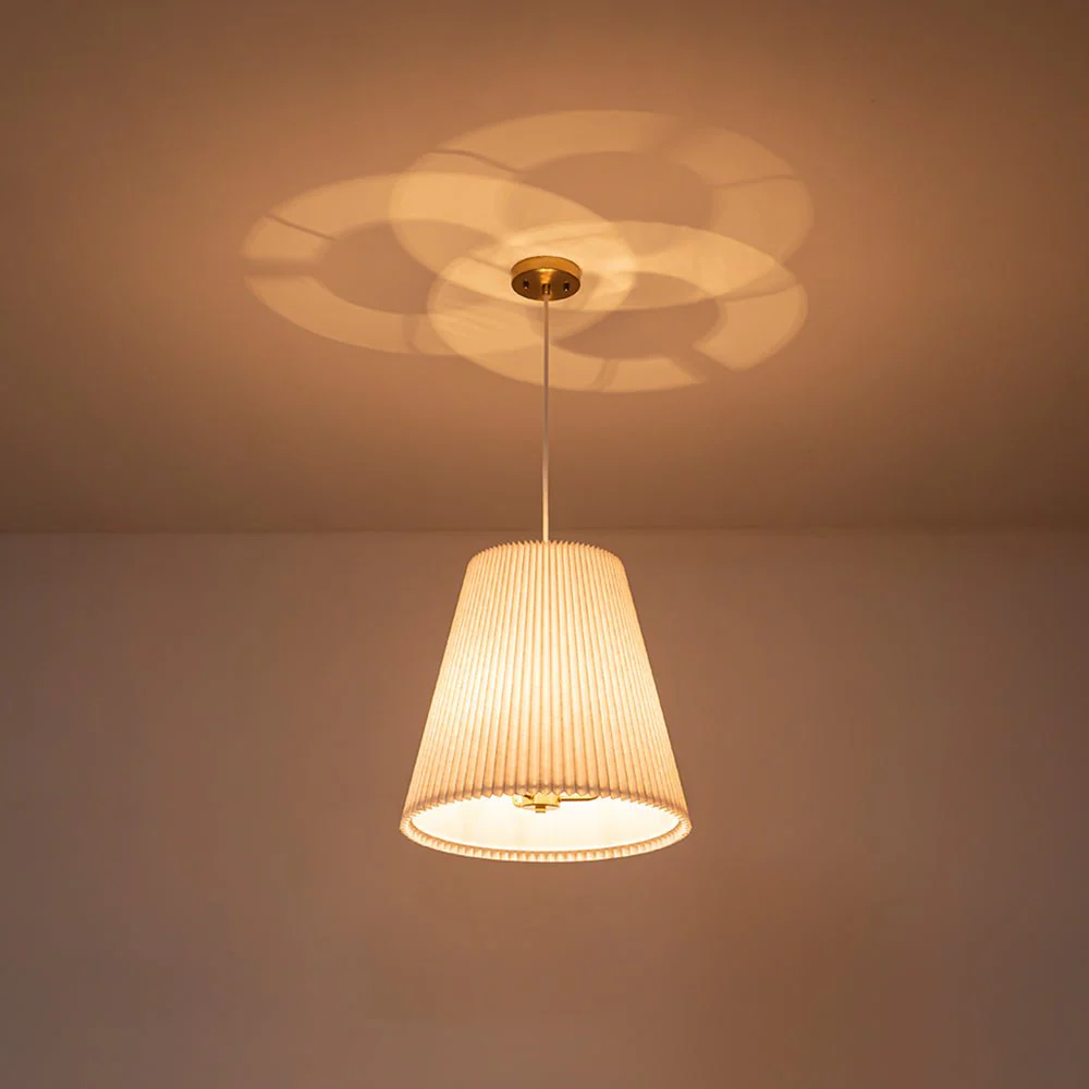 Pleated White Linen Conical Drum Cage Pendant Light - Image 3
