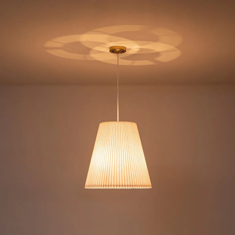Pleated White Linen Conical Drum Cage Pendant Light - Image 4
