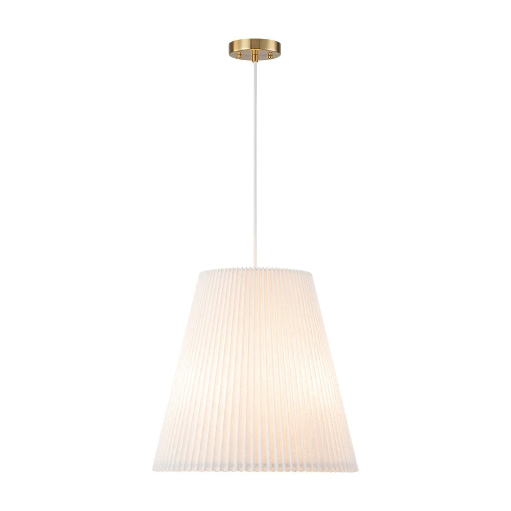 Pleated White Linen Conical Drum Cage Pendant Light - Image 5