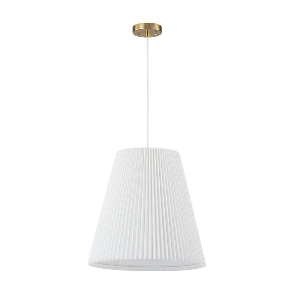 Pleated White Linen Conical Drum Cage Pendant Light - Image 6