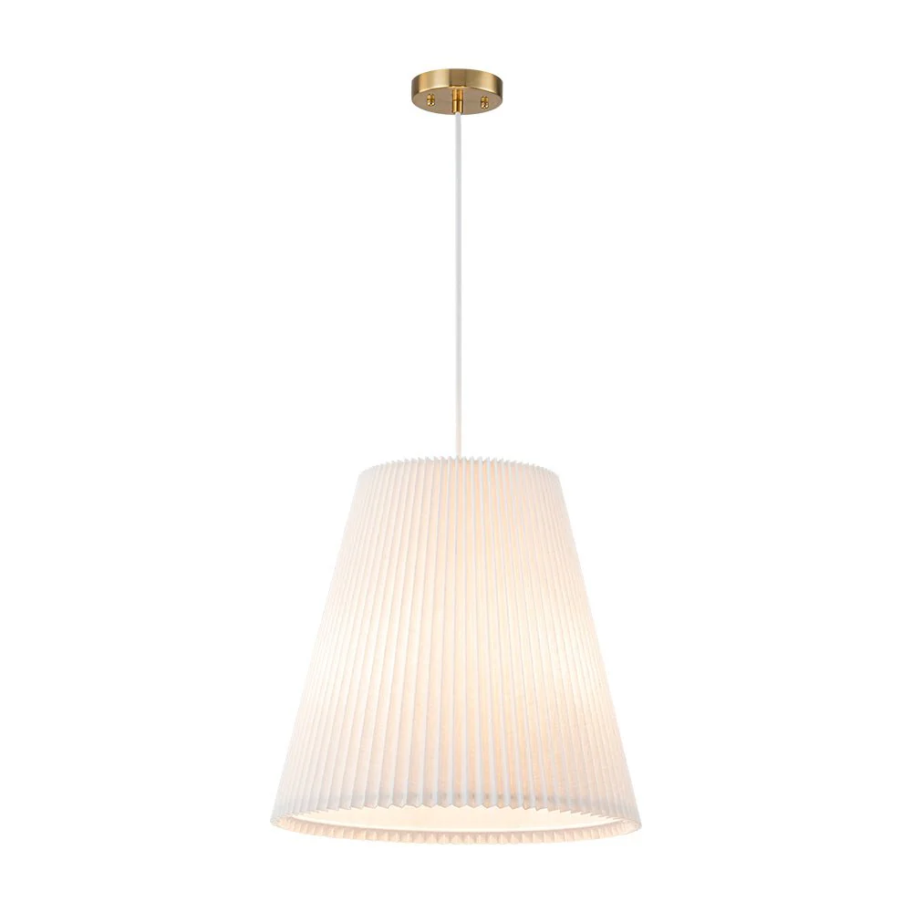 Pleated White Linen Conical Drum Cage Pendant Light - Image 7