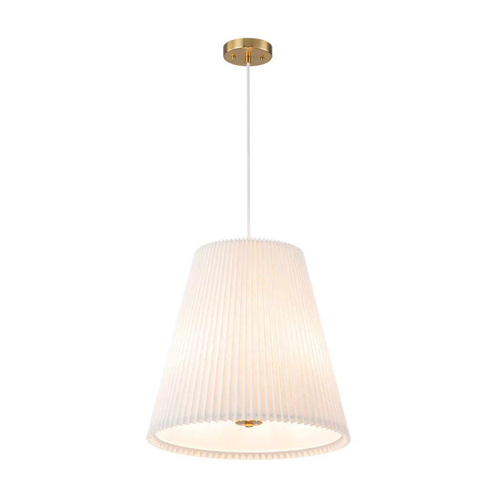 Pleated White Linen Conical Drum Cage Pendant Light - Image 8