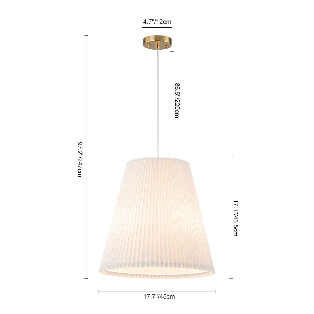Pleated White Linen Conical Drum Cage Pendant Light - Image 9